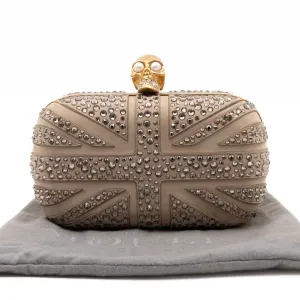 Skull Clutch Britannia Union Jack Crystal Beige Suede