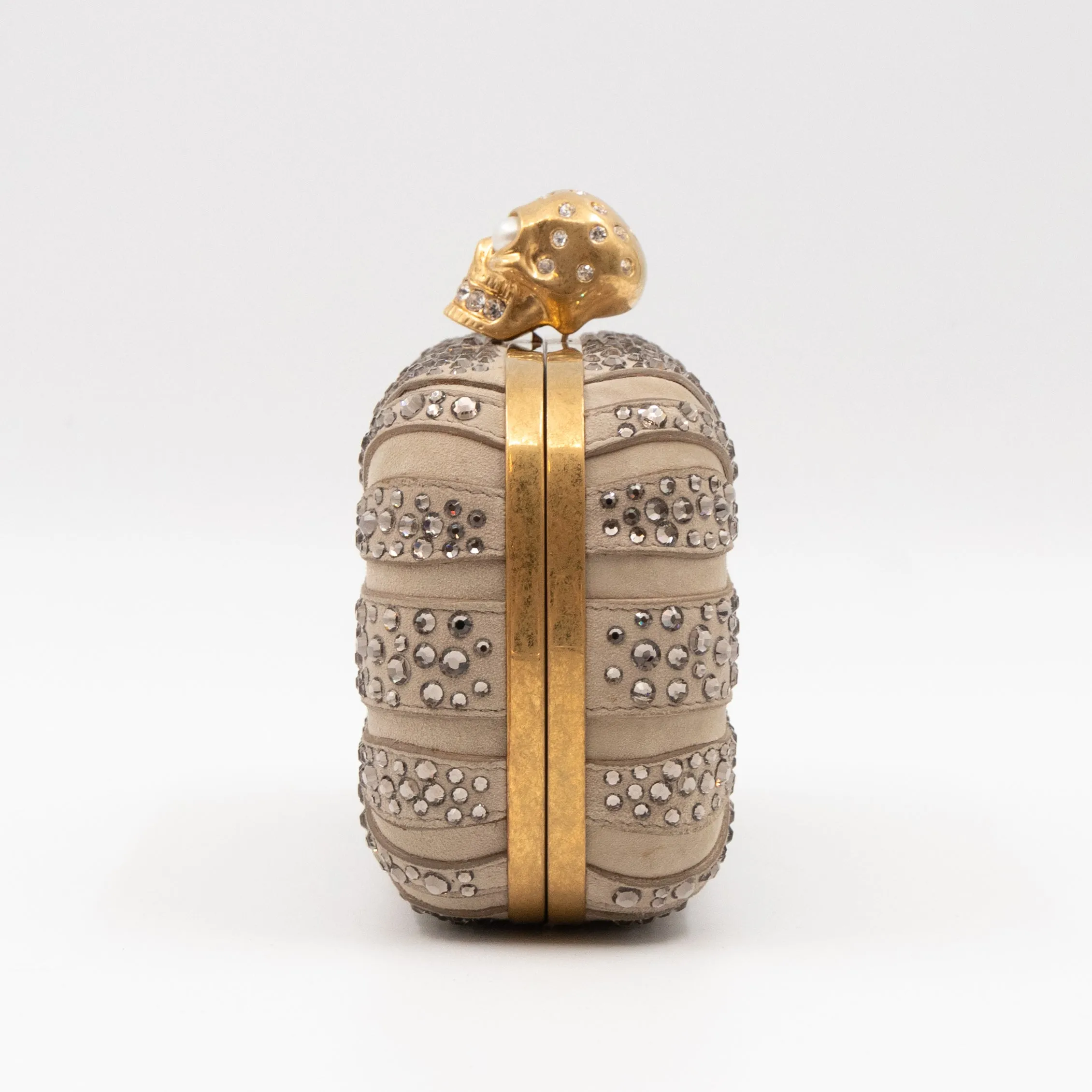 Skull Clutch Britannia Union Jack Crystal Beige Suede