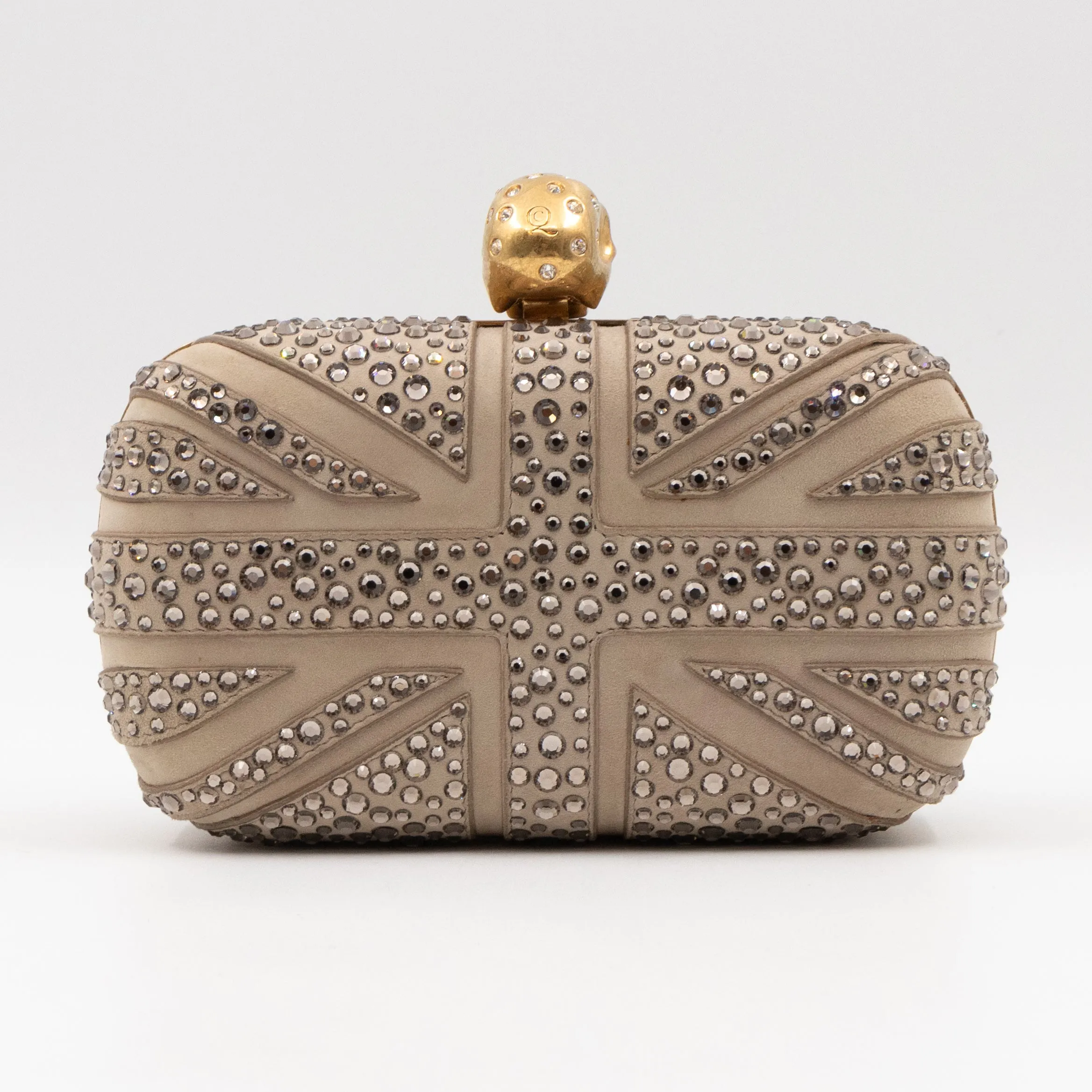 Skull Clutch Britannia Union Jack Crystal Beige Suede