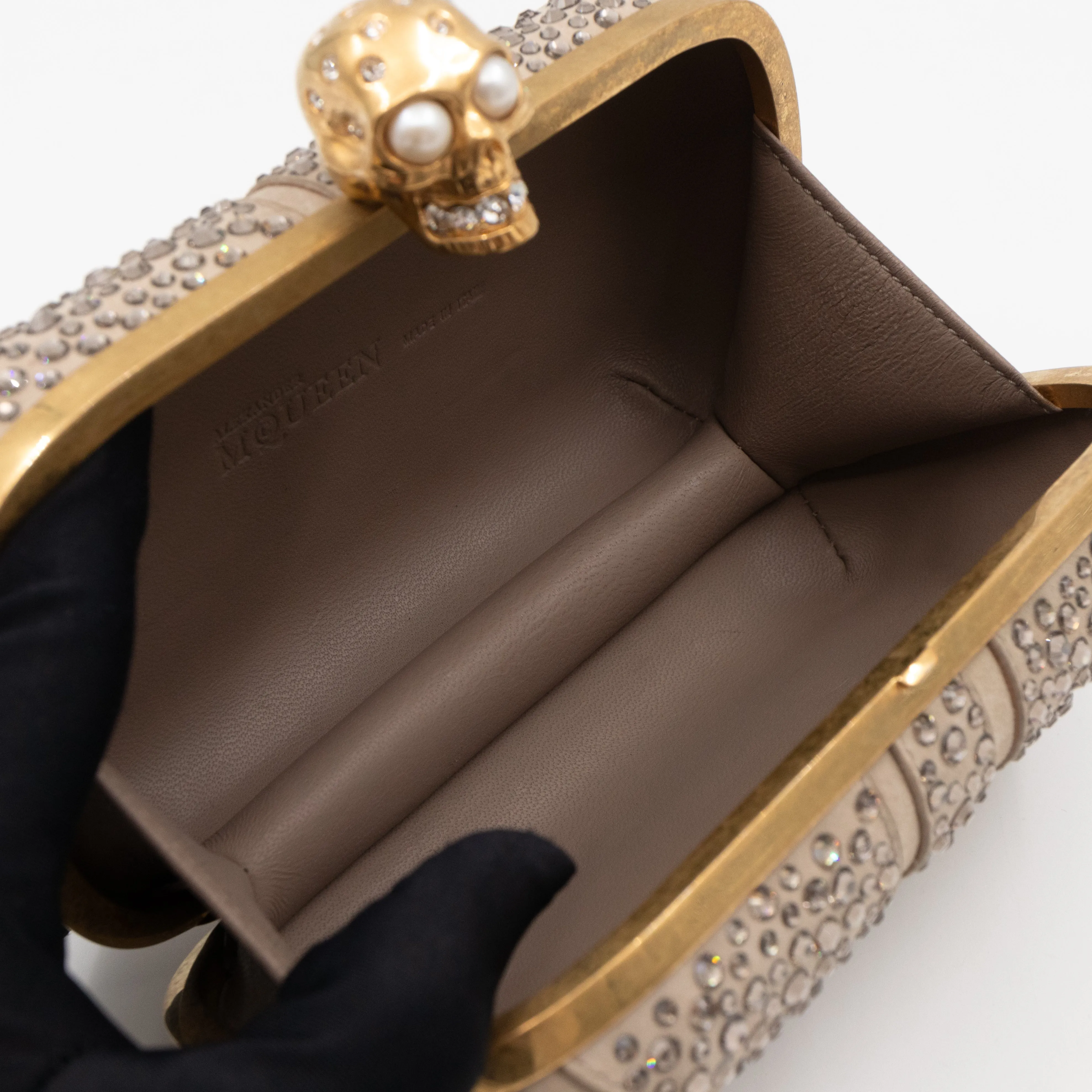 Skull Clutch Britannia Union Jack Crystal Beige Suede