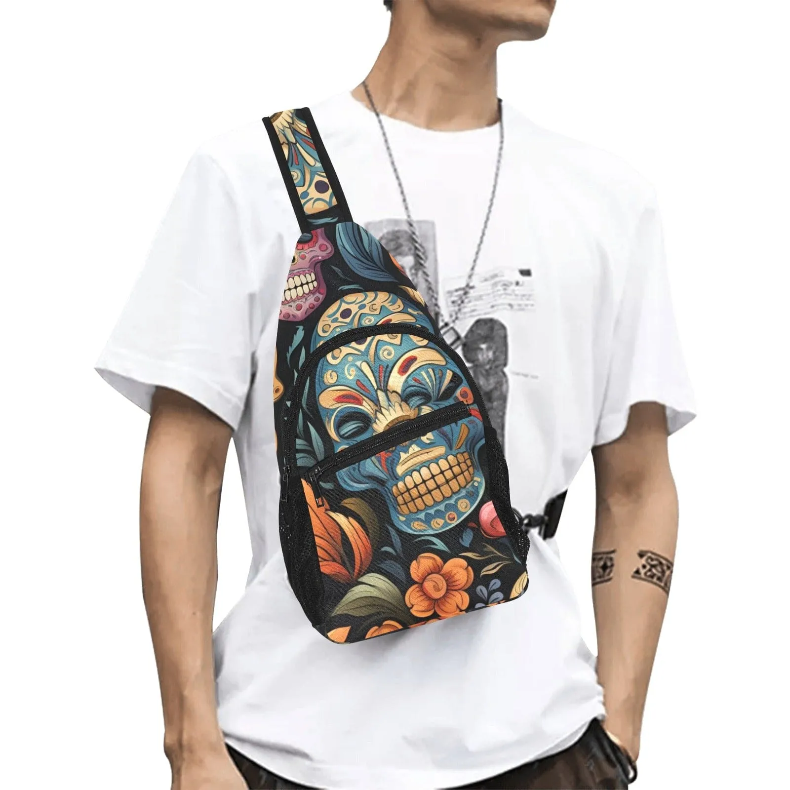 Skull Floral Chest Bag