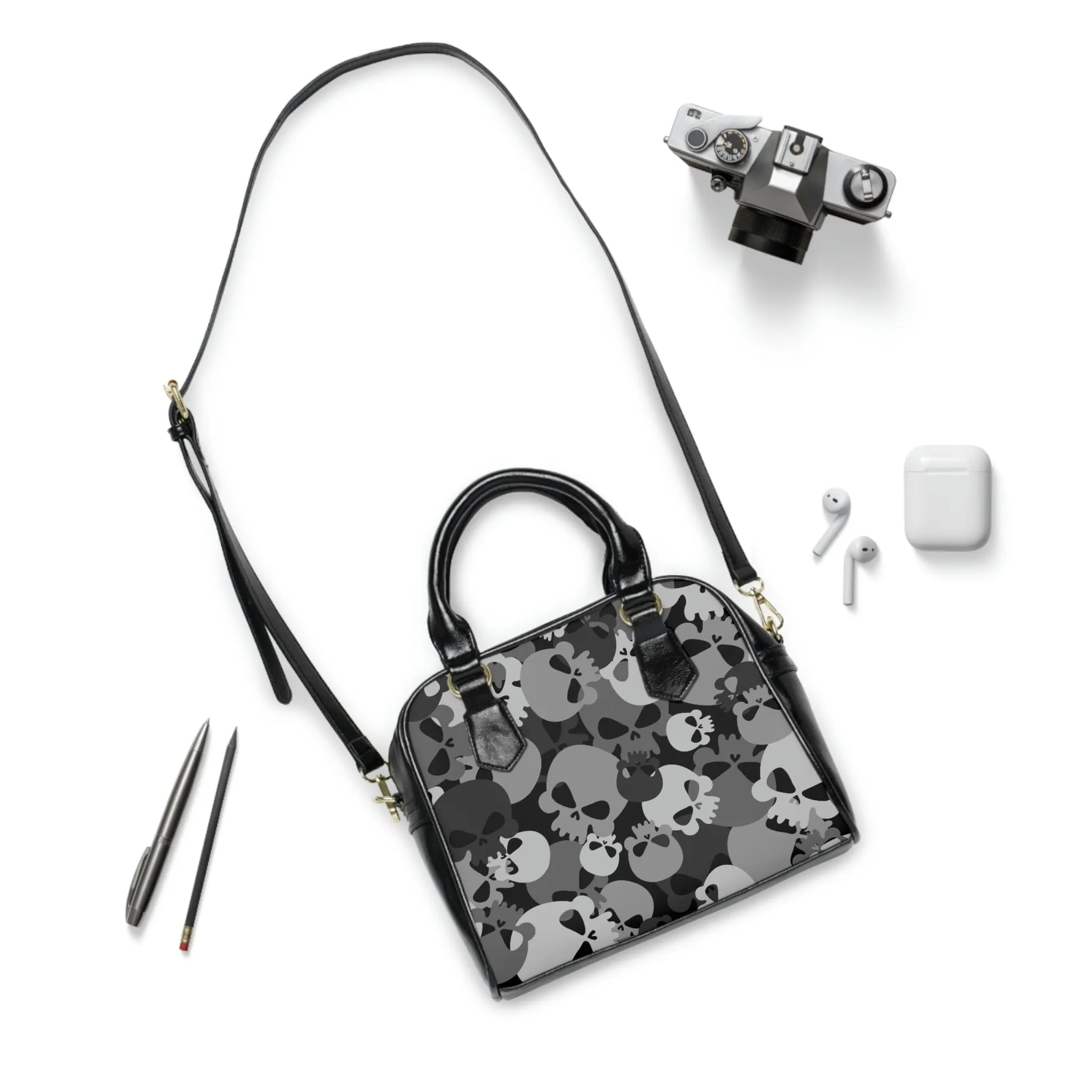 Skull Gray Camo Shoulder Handbag