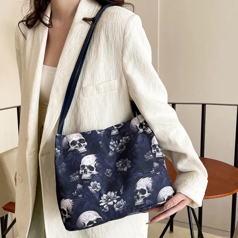 Skull Printed Tote Bags Versatile Shoulder Bags