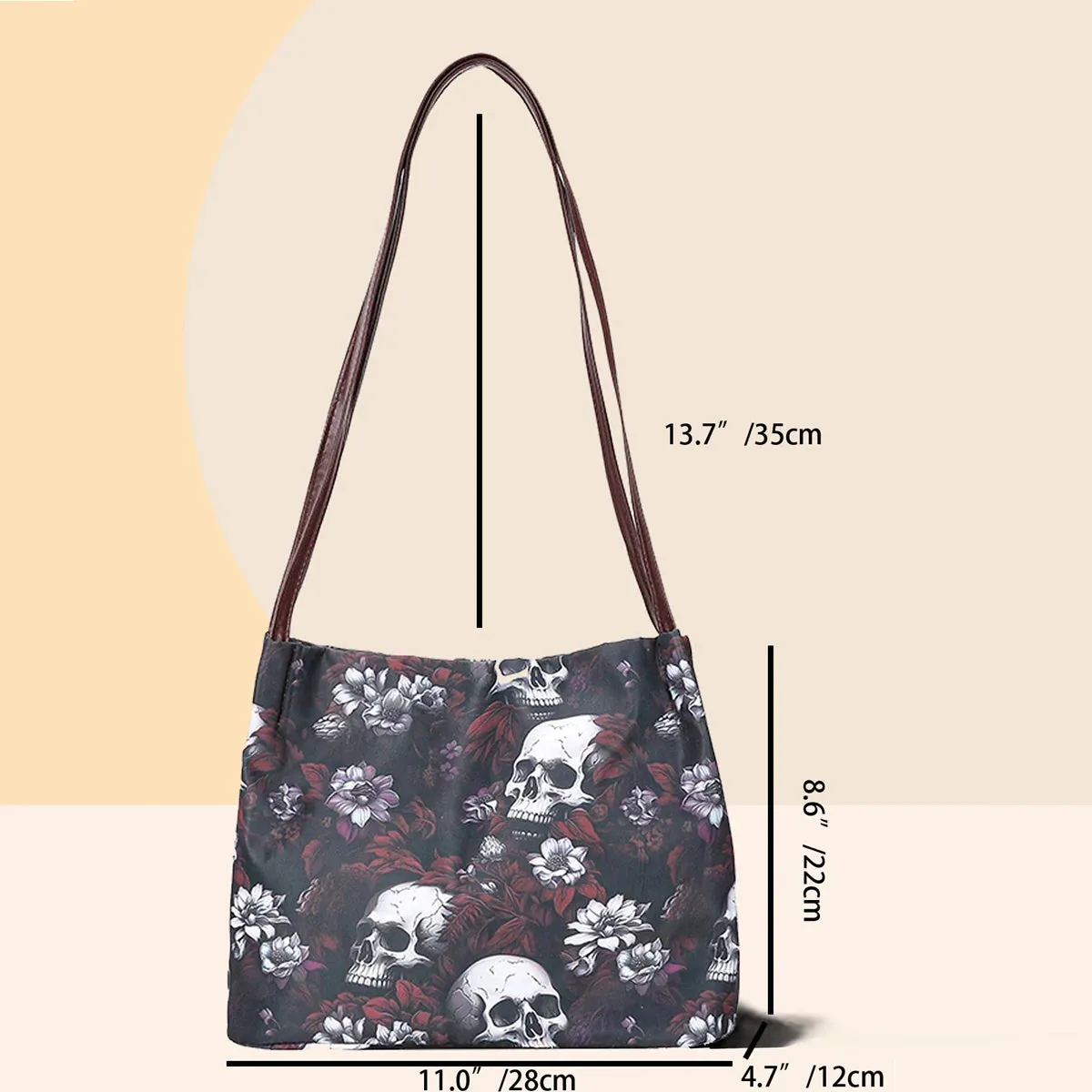 Skull Printed Tote Bags Versatile Shoulder Bags