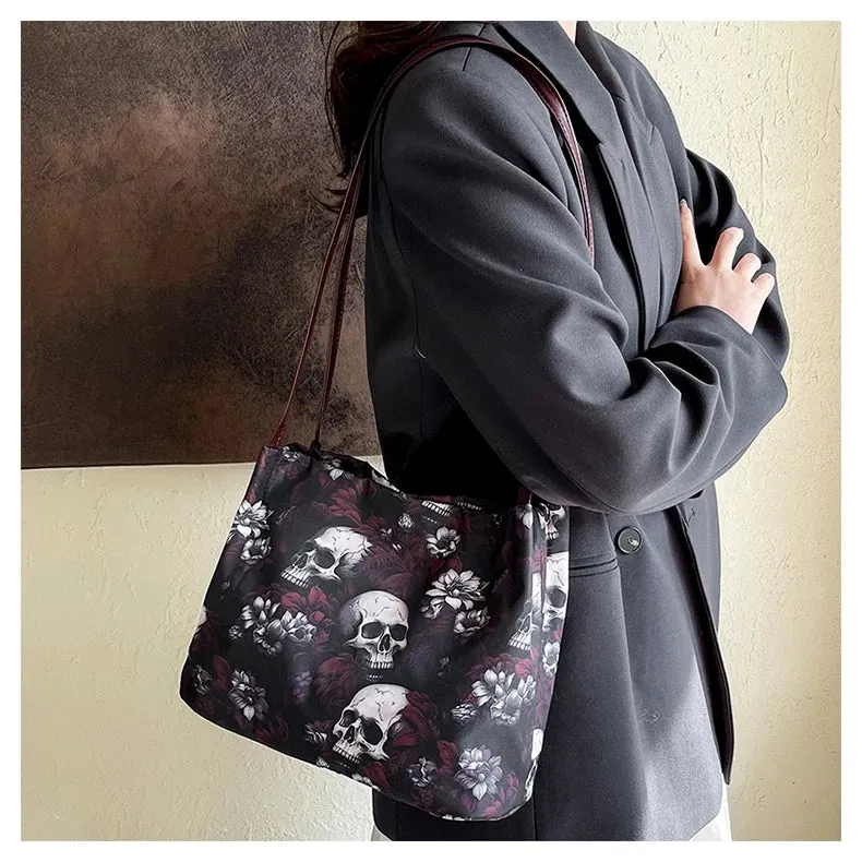Skull Printed Tote Bags Versatile Shoulder Bags