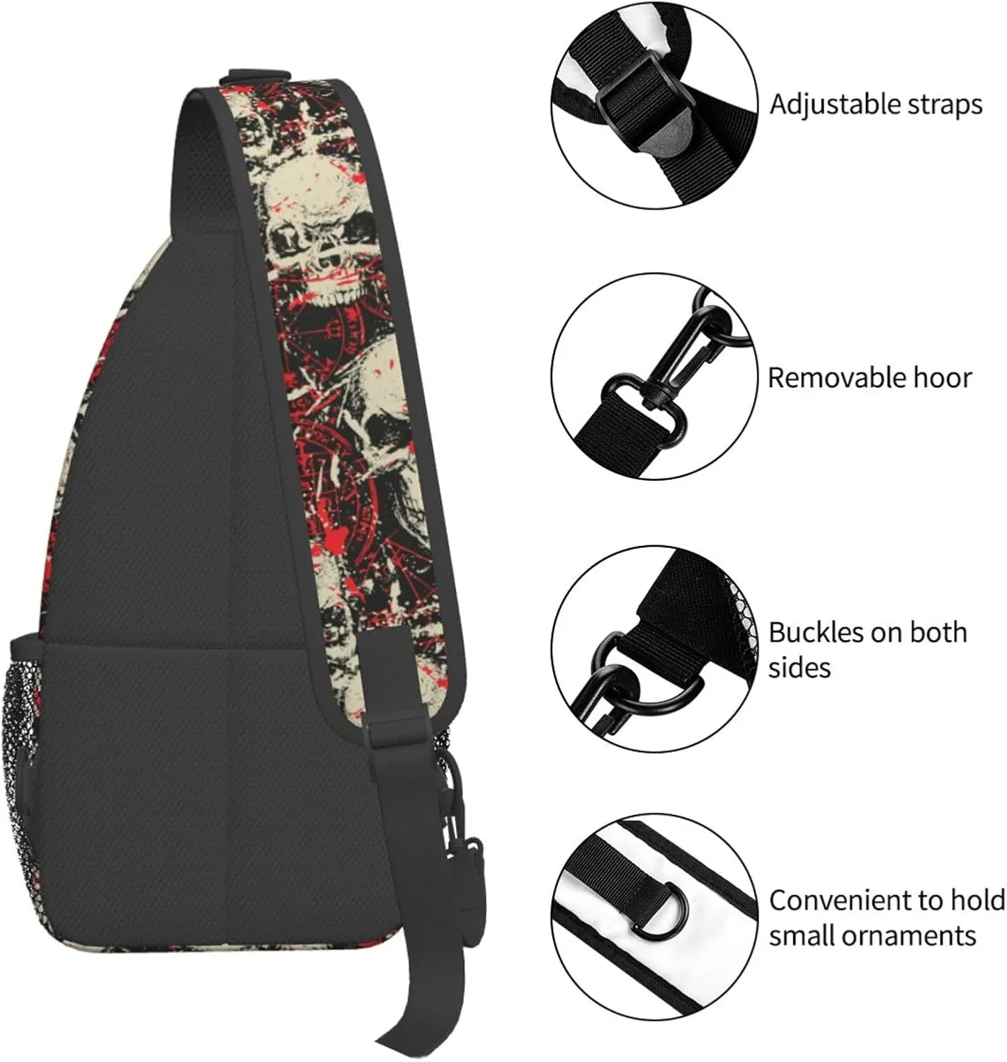 Skull Sling Backpack Chest Bag Crossbody Shoulder Bag Gym Cycling Travel Hiking Daypack For Men Women