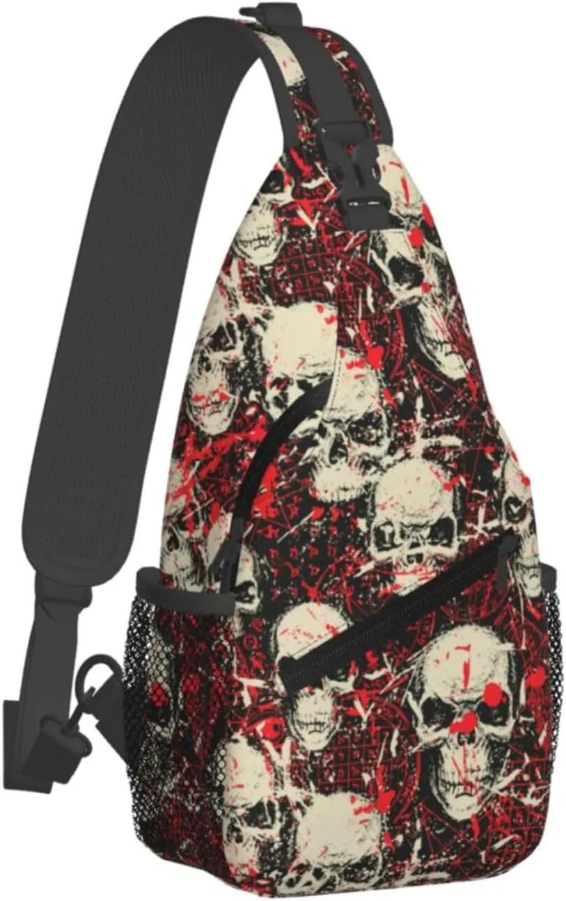 Skull Sling Backpack Chest Bag Crossbody Shoulder Bag Gym Cycling Travel Hiking Daypack For Men Women