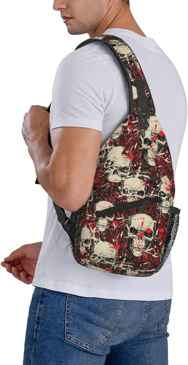 Skull Sling Backpack Chest Bag Crossbody Shoulder Bag Gym Cycling Travel Hiking Daypack For Men Women