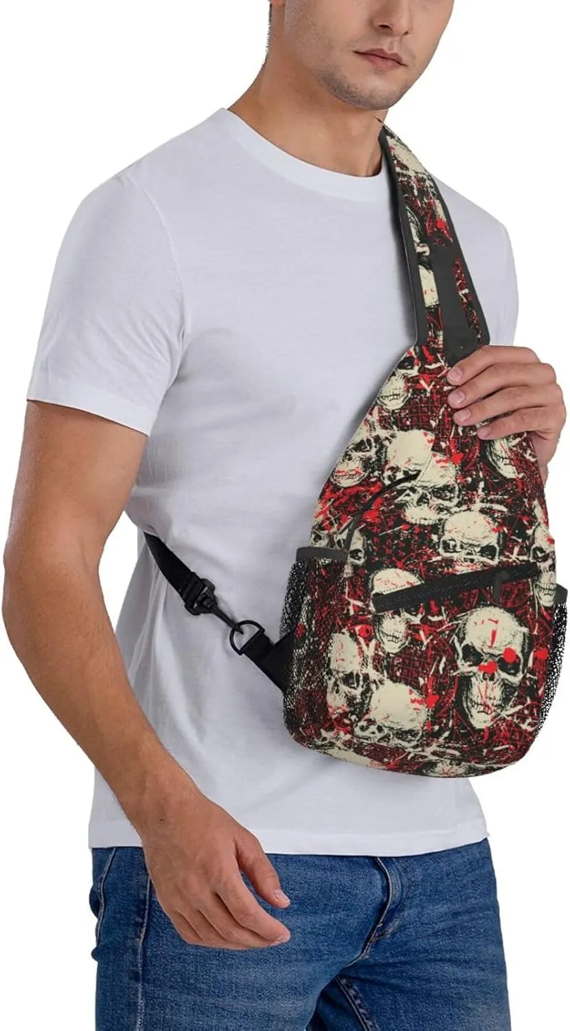 Skull Sling Backpack Chest Bag Crossbody Shoulder Bag Gym Cycling Travel Hiking Daypack For Men Women