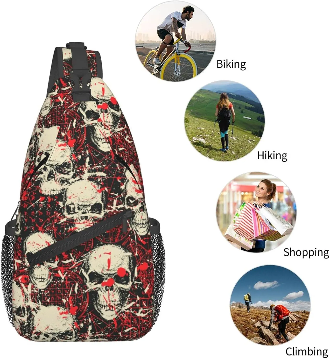 Skull Sling Backpack Chest Bag Crossbody Shoulder Bag Gym Cycling Travel Hiking Daypack For Men Women