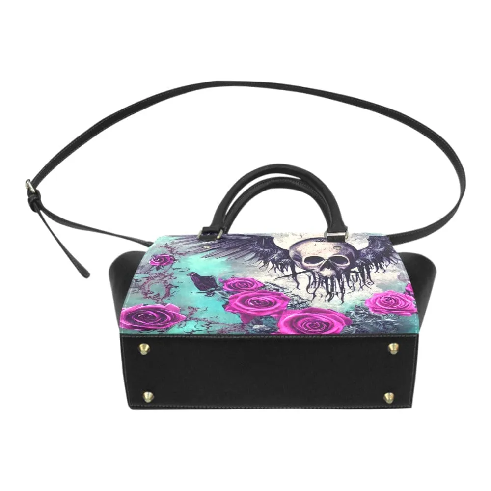 Skull Wings Pink Roses Classic Shoulder Handbag