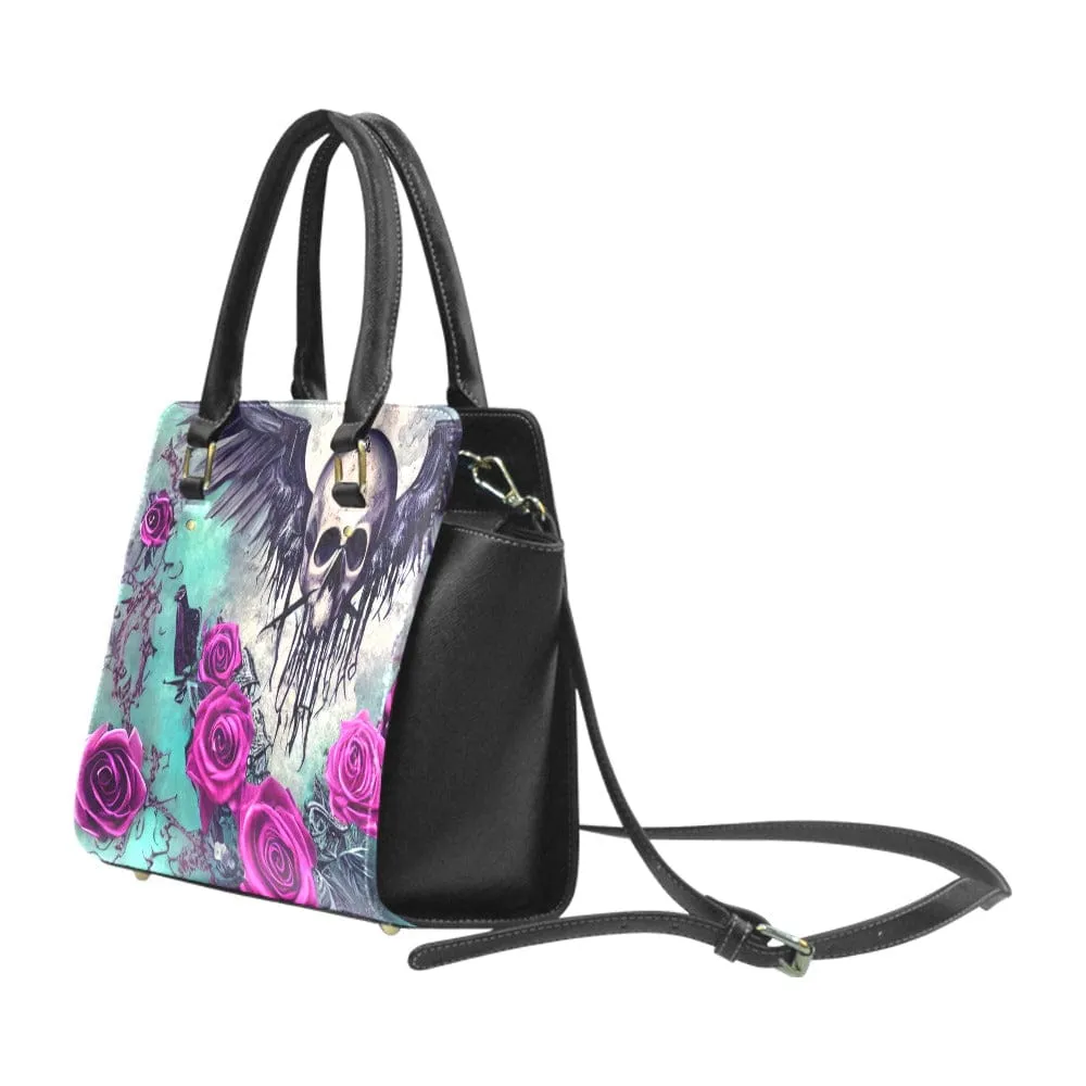 Skull Wings Pink Roses Classic Shoulder Handbag
