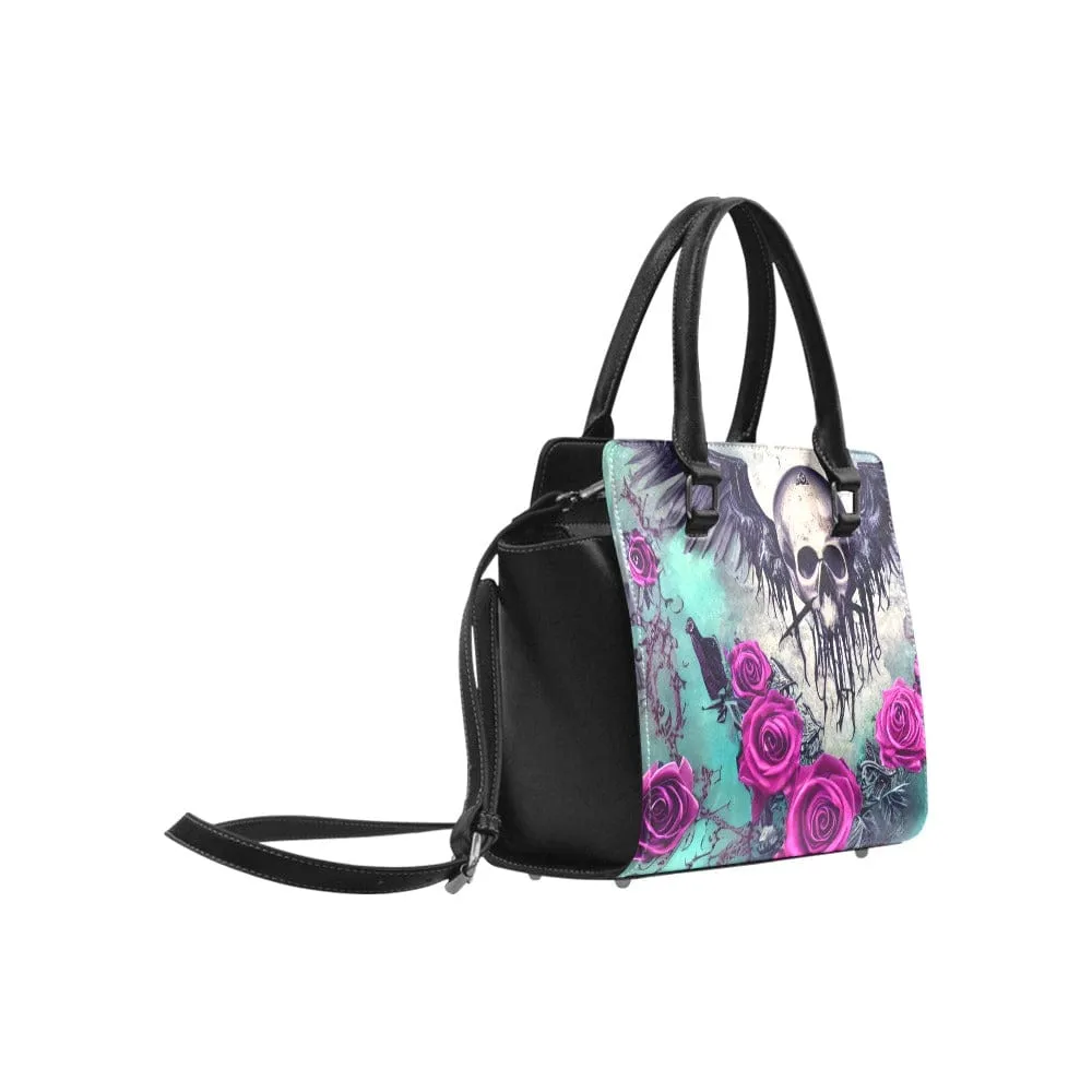 Skull Wings Pink Roses Classic Shoulder Handbag