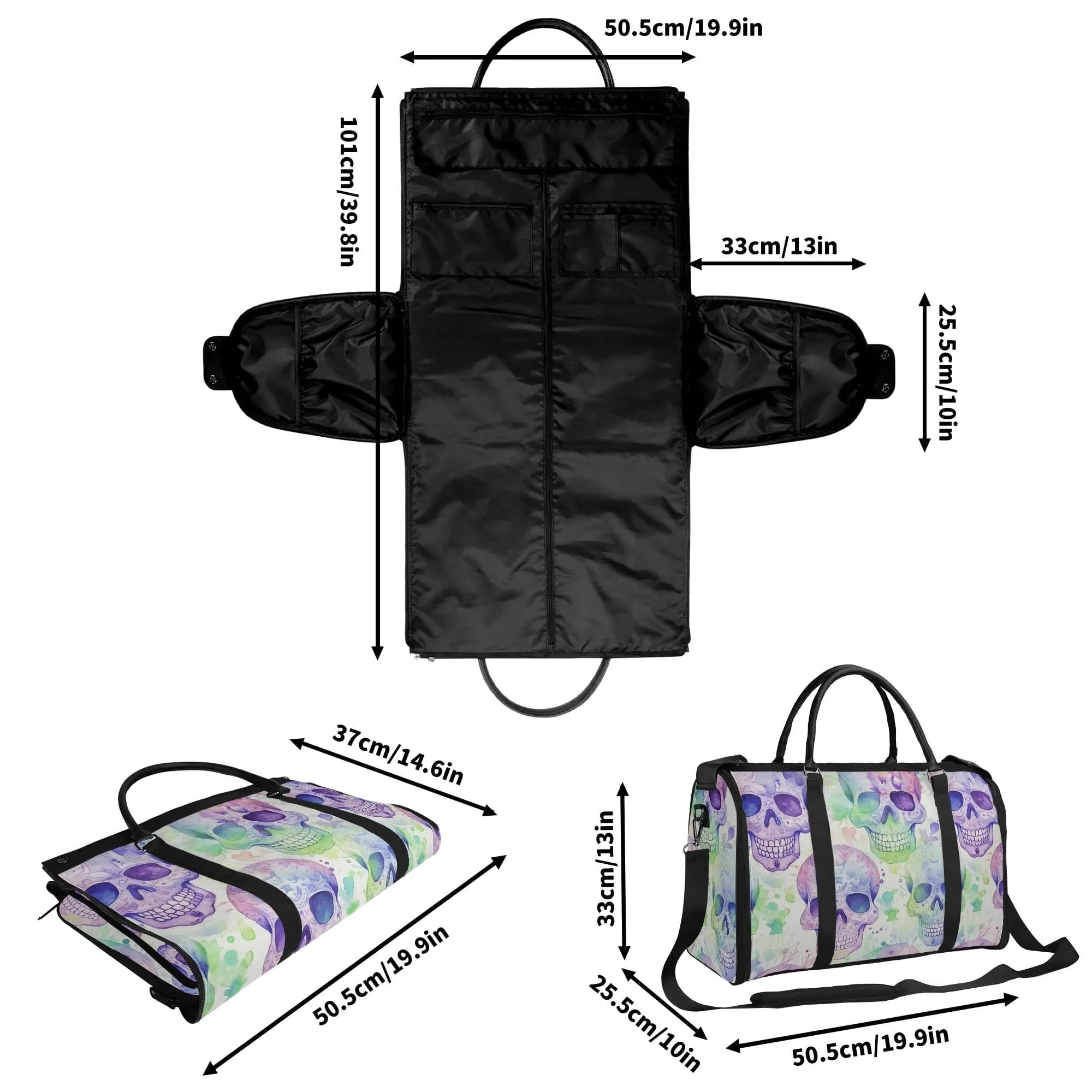 Skulls Fabric Duffle Bag Foldable Travel Bag
