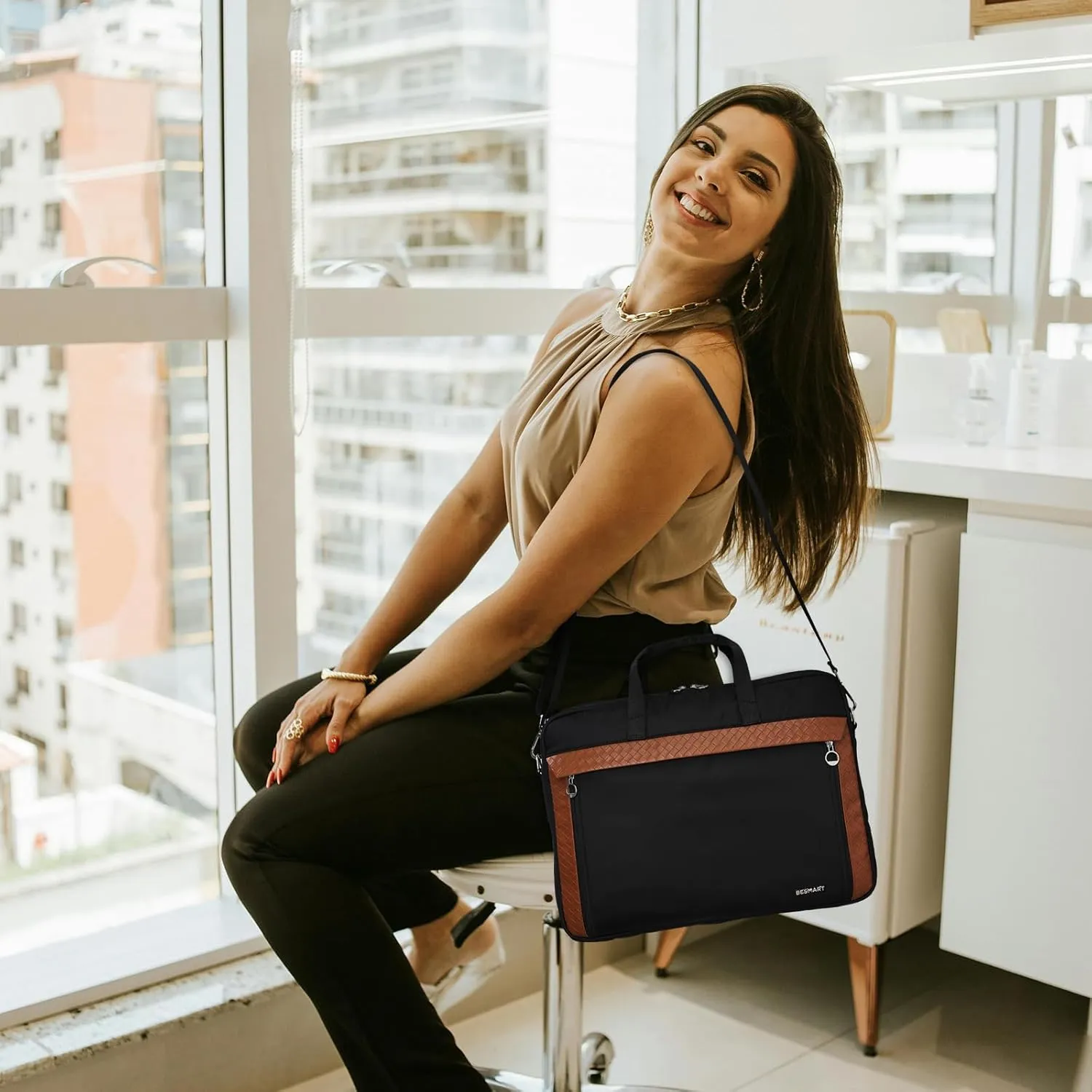 Slim Laptop Bag 15.6/17.3 Inch Laptop Briefcase for Women, Elegant Waterproof Shoulder Bags, Computer Messenger Bag