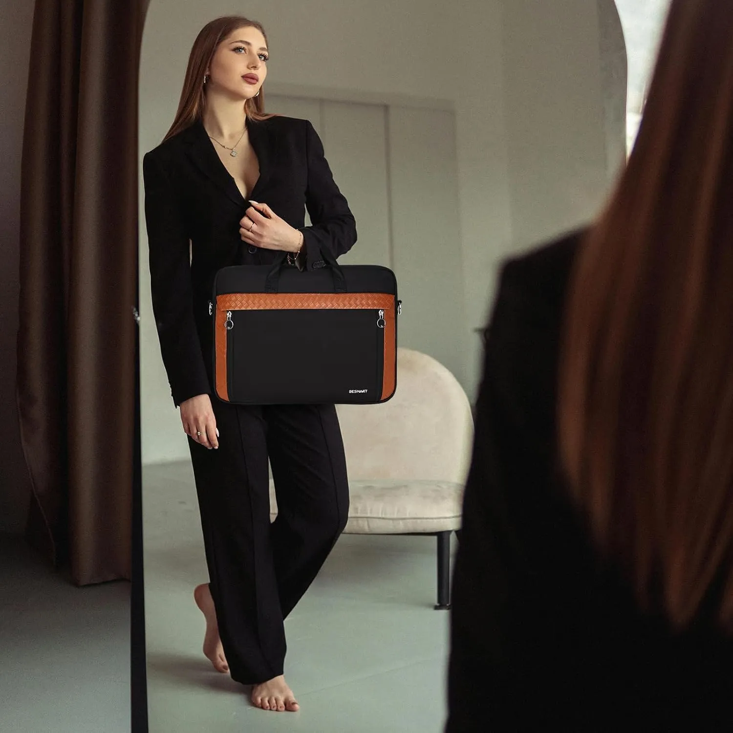 Slim Laptop Bag 15.6/17.3 Inch Laptop Briefcase for Women, Elegant Waterproof Shoulder Bags, Computer Messenger Bag