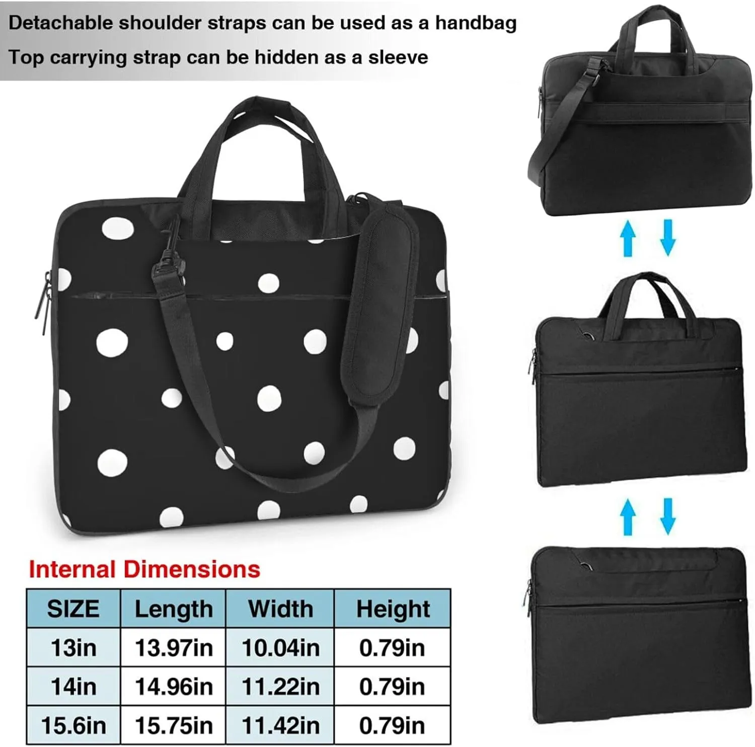 Slim Laptop Case with Strap Laptop Tote Bag Computer Messenger Bag Travel Essentials - Black And White Polka Dot