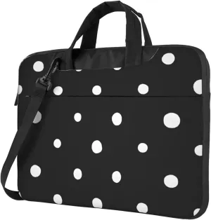 Slim Laptop Case with Strap Laptop Tote Bag Computer Messenger Bag Travel Essentials - Black And White Polka Dot