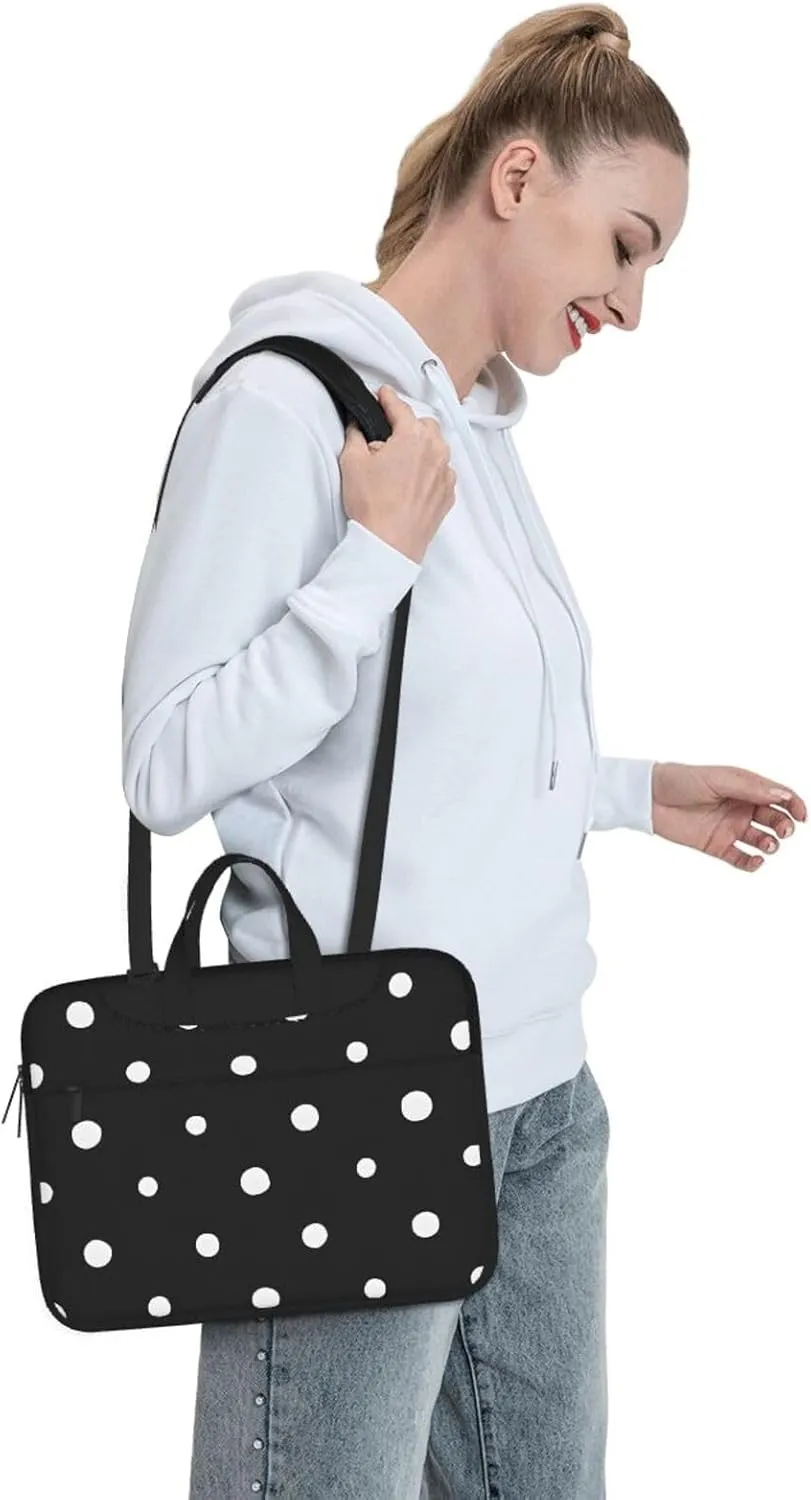 Slim Laptop Case with Strap Laptop Tote Bag Computer Messenger Bag Travel Essentials - Black And White Polka Dot