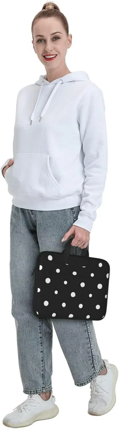 Slim Laptop Case with Strap Laptop Tote Bag Computer Messenger Bag Travel Essentials - Black And White Polka Dot