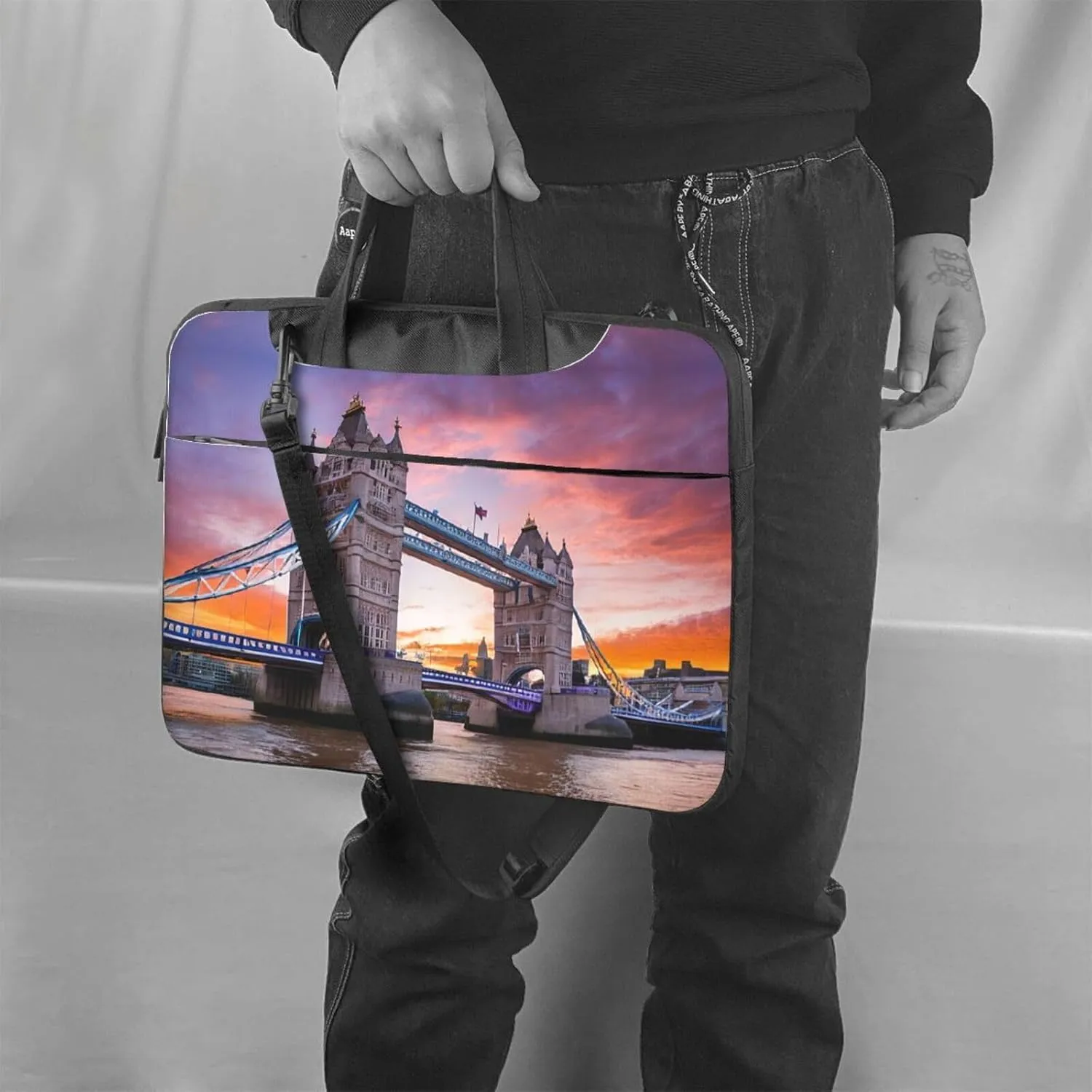 Slim Laptop Case with Strap Laptop Tote Bag Computer Messenger Bag Travel Essentials - Historic Old Tower Bridge London