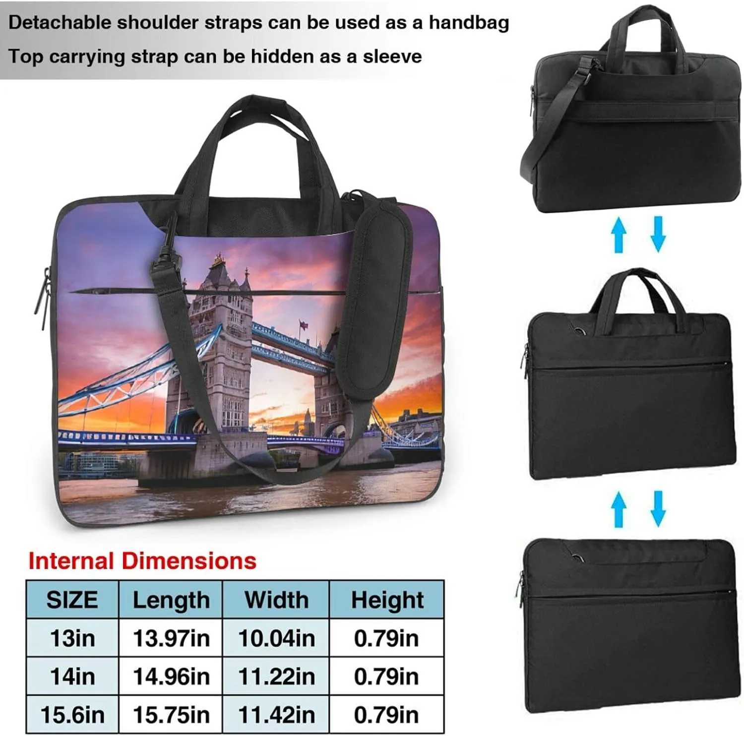 Slim Laptop Case with Strap Laptop Tote Bag Computer Messenger Bag Travel Essentials - Historic Old Tower Bridge London