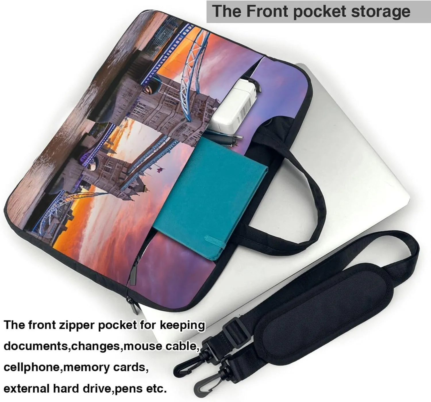 Slim Laptop Case with Strap Laptop Tote Bag Computer Messenger Bag Travel Essentials - Historic Old Tower Bridge London