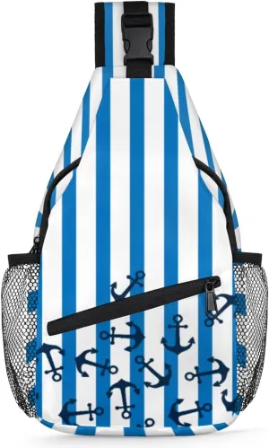 Sling Backpack Marine Nautical Anchor Patten,Shoulder Chest Bag Crossbody Sling Bag Travel Hiking Daypack for Women Men