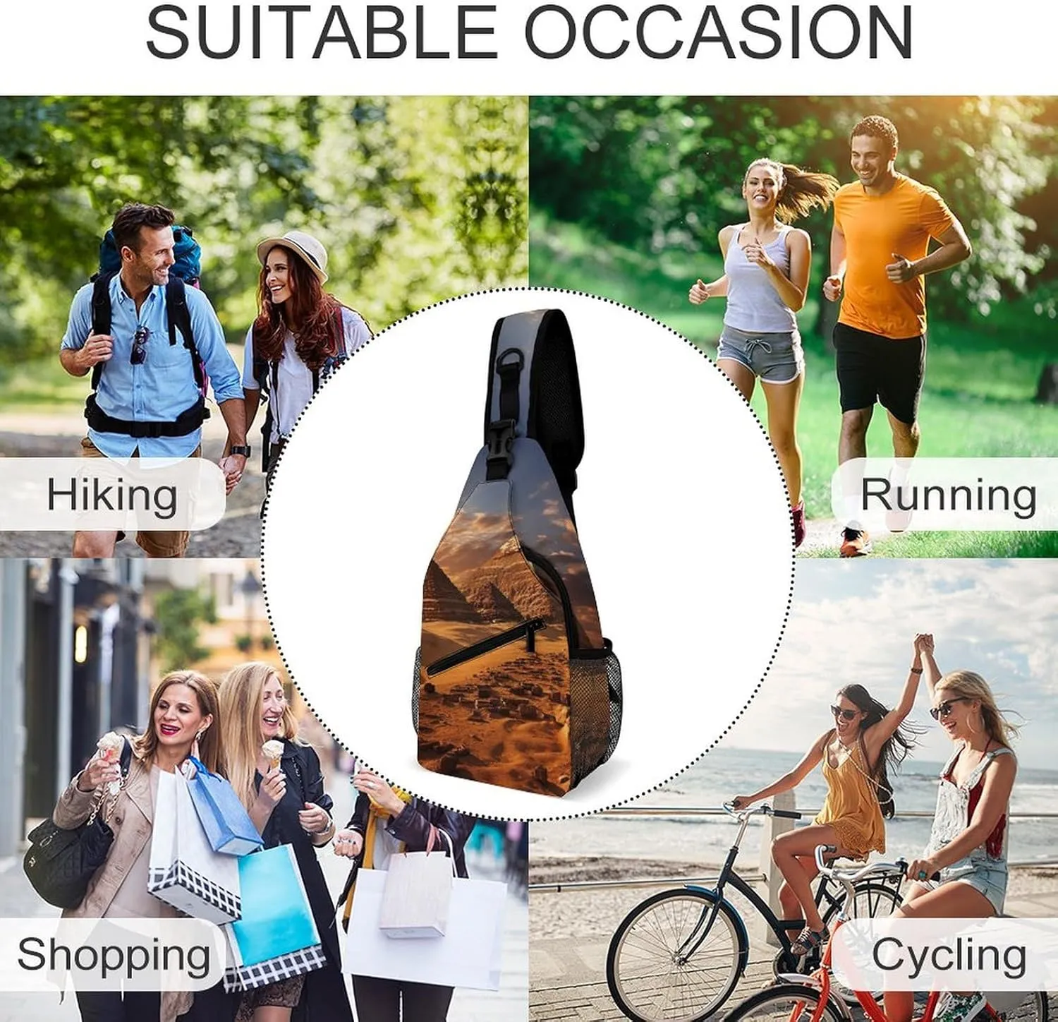 Sling Bag for Women Men Egyptian Pyramids Travel Hiking Backpack Crossbody Shoulder Chest Bags Casual Daypack