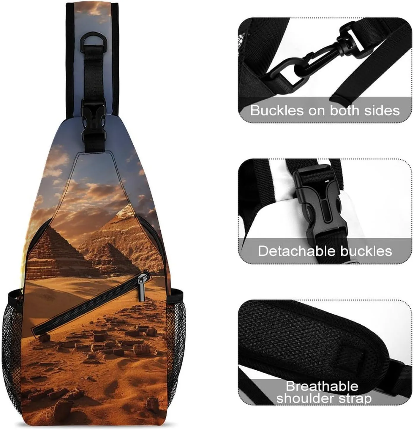 Sling Bag for Women Men Egyptian Pyramids Travel Hiking Backpack Crossbody Shoulder Chest Bags Casual Daypack