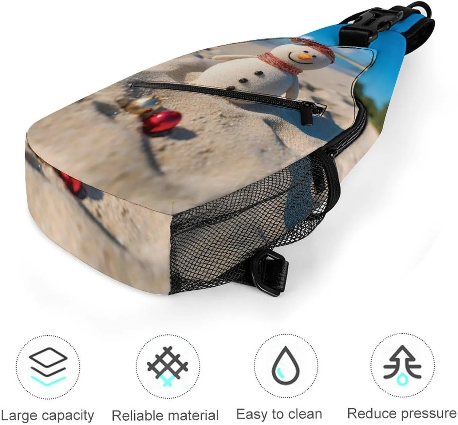 Sling Bag for Women Men Sand Snowman On Beach Travel Hiking Backpack Crossbody Shoulder Chest Bags Casual Daypack