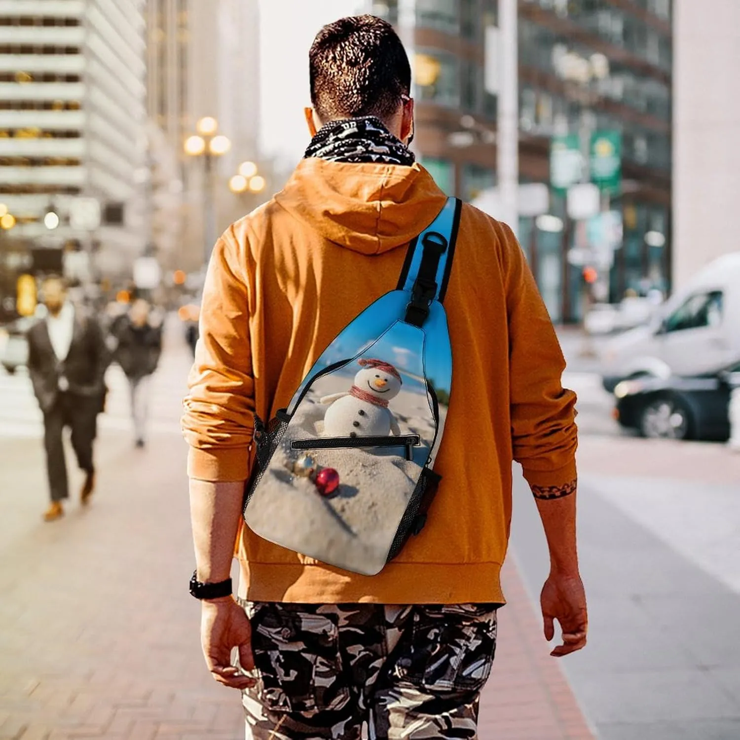 Sling Bag for Women Men Sand Snowman On Beach Travel Hiking Backpack Crossbody Shoulder Chest Bags Casual Daypack