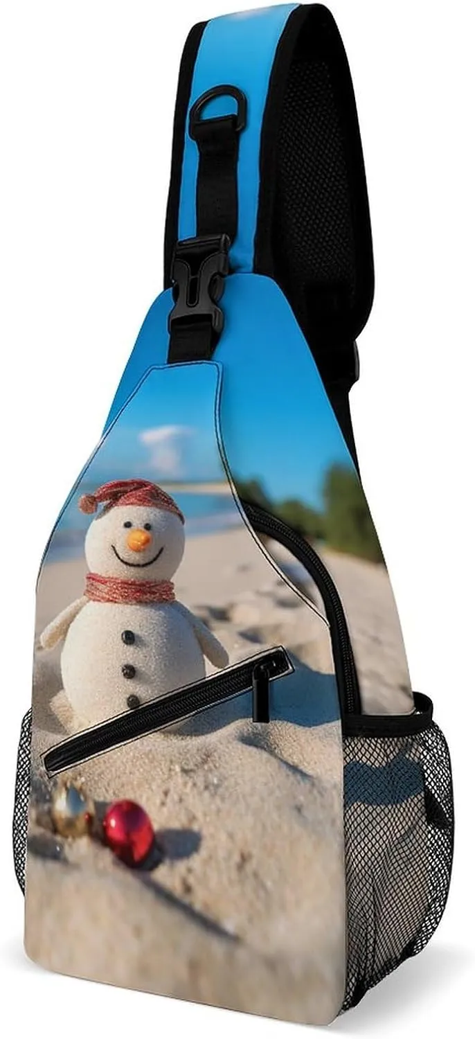 Sling Bag for Women Men Sand Snowman On Beach Travel Hiking Backpack Crossbody Shoulder Chest Bags Casual Daypack
