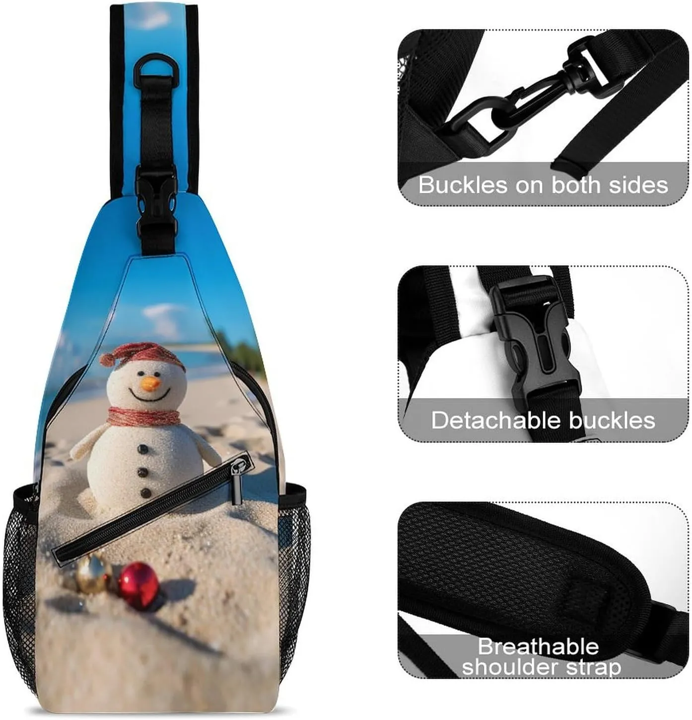 Sling Bag for Women Men Sand Snowman On Beach Travel Hiking Backpack Crossbody Shoulder Chest Bags Casual Daypack