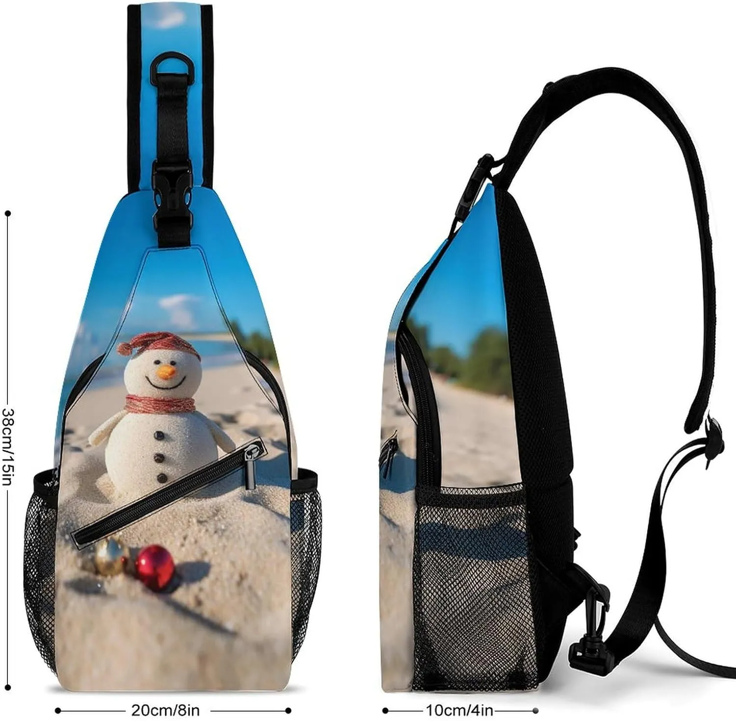 Sling Bag for Women Men Sand Snowman On Beach Travel Hiking Backpack Crossbody Shoulder Chest Bags Casual Daypack