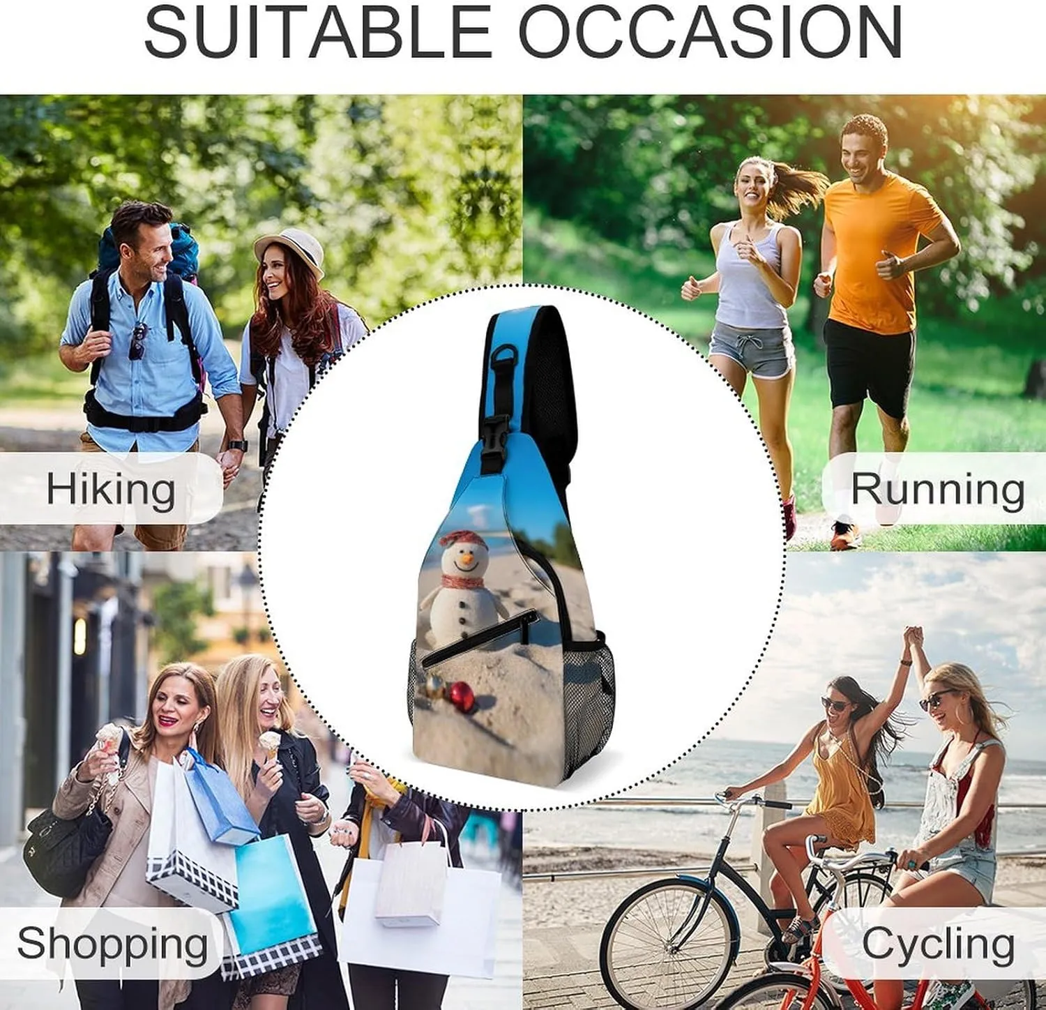 Sling Bag for Women Men Sand Snowman On Beach Travel Hiking Backpack Crossbody Shoulder Chest Bags Casual Daypack