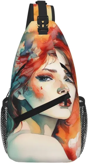 Sling Bag For Women Men Travel Hiking Backpack Crossbody Shoulder Chest Bags Abstract Watercolor Lady Casual Daypack