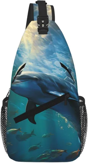 Sling Bag For Women Men Travel Hiking Backpack Crossbody Shoulder Chest Bags Dolphin In The Deep Ocean Casual Daypack