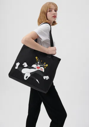 Slyvester And Tweety Printed Grey Shopper Bag