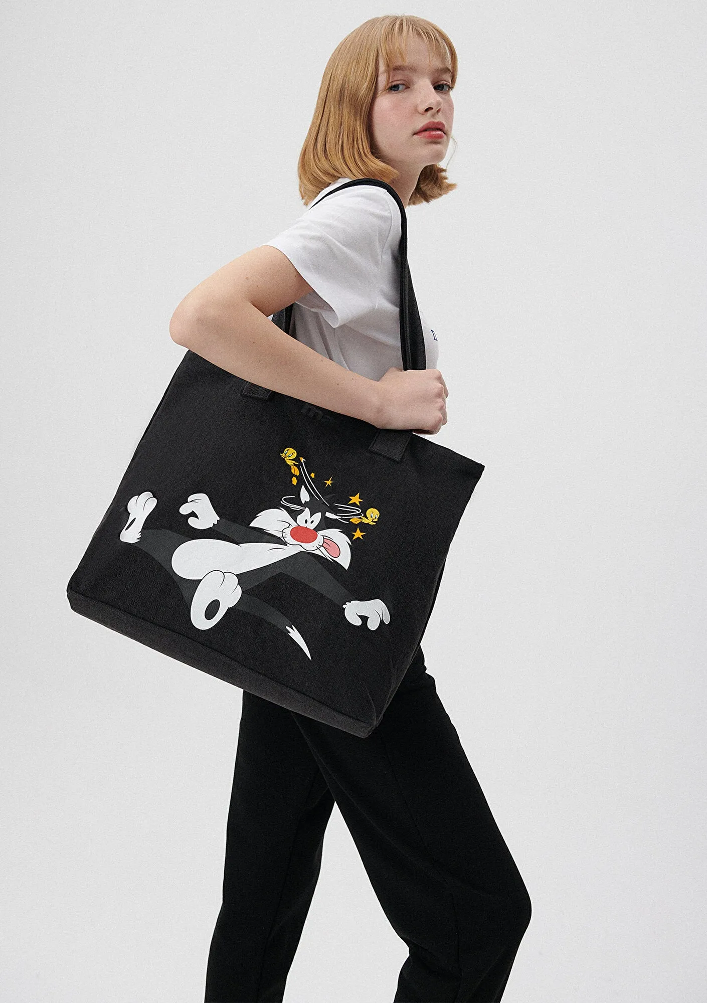 Slyvester And Tweety Printed Grey Shopper Bag