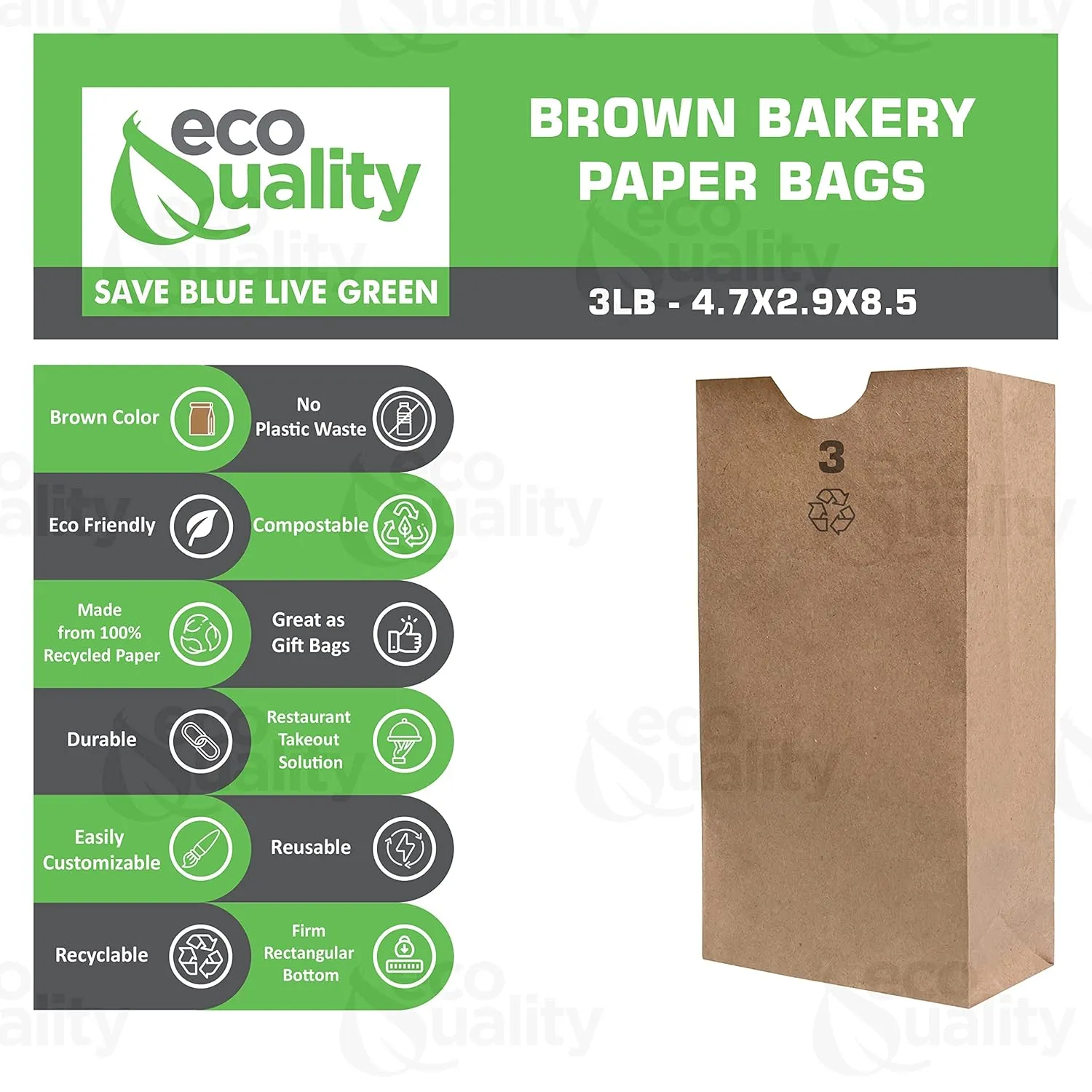 Small Brown Kraft Paper Bag (3 lb) Small - Paper Lunch Bags, Small Snacks, Gift Bags, Grocery, Merchandise, Party Bags (4-3/4" x 2-15/16" x 8-9/16) (3 Pound Capacity) by EcoQuality (200)