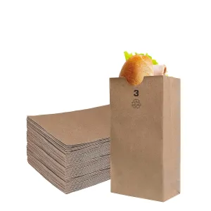 Small Brown Kraft Paper Bag (3 lb) Small - Paper Lunch Bags, Small Snacks, Gift Bags, Grocery, Merchandise, Party Bags (4-3/4" x 2-15/16" x 8-9/16) (3 Pound Capacity) by EcoQuality (200)