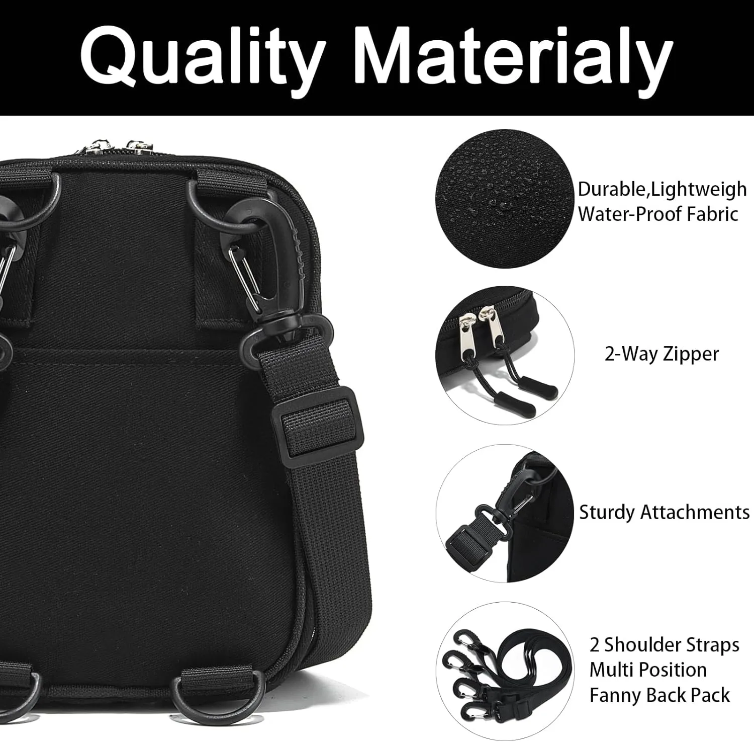 Small Crossbody Bag Waterproof Purse with 2-Way Zips and 2 Straps for Women Men Travel,Multi Position Cross Body Bag(Green)