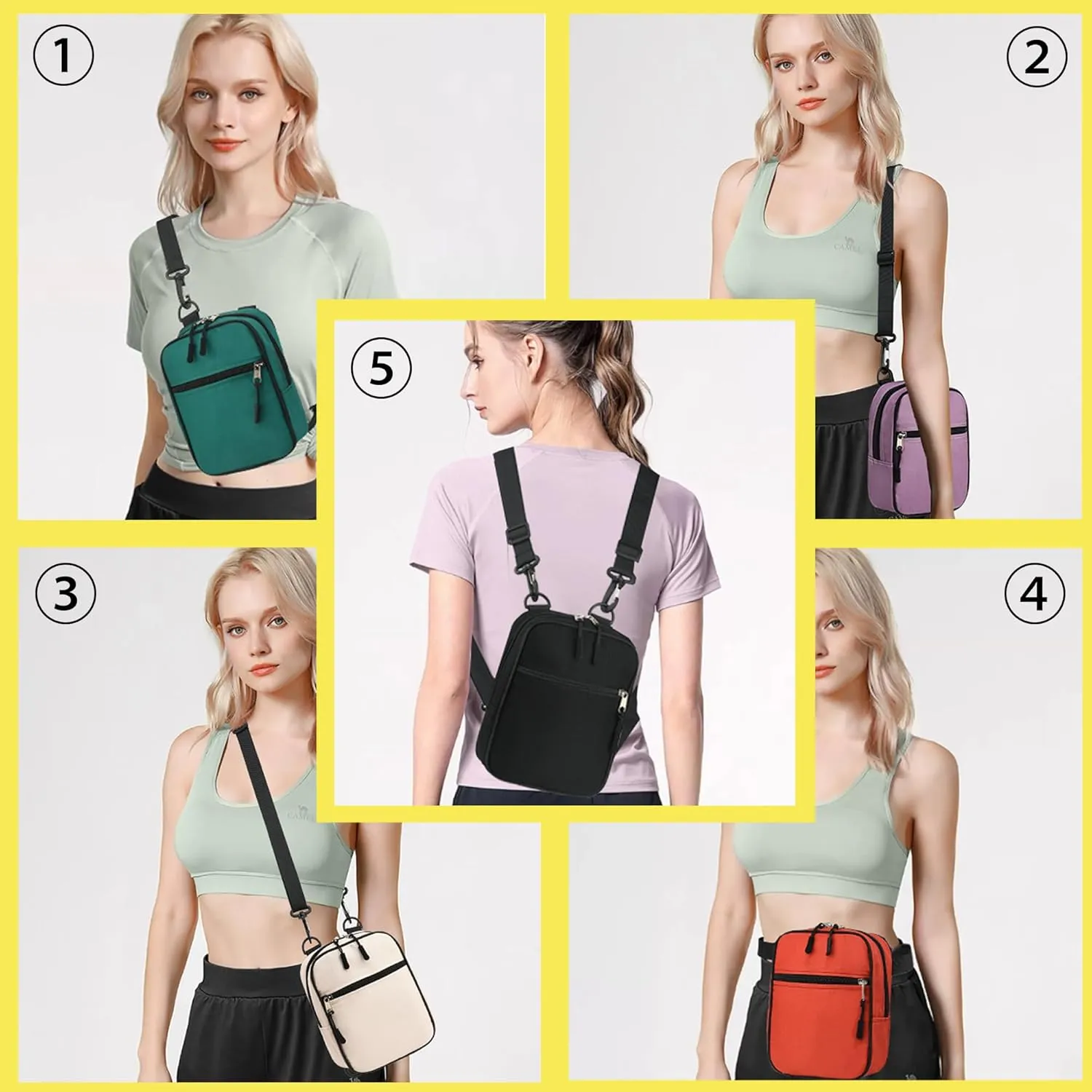 Small Crossbody Bag Waterproof Purse with 2-Way Zips and 2 Straps for Women Men Travel,Multi Position Cross Body Bag(Green)