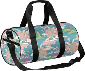Small Gym Duffel Bags 17.8×9×9 Crane Cherry Asian Culture Gym Bag for Men Women Overnight Weekender Bag Lightweight Sport Duffle Bag Carry On Gymbag