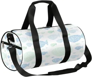 Small Gym Duffel Bags 17.8×9×9 Fish Silhouette Dots Gym Bag for Men Women Overnight Weekender Bag Lightweight Sport Duffle Bag Carry On Gymbag