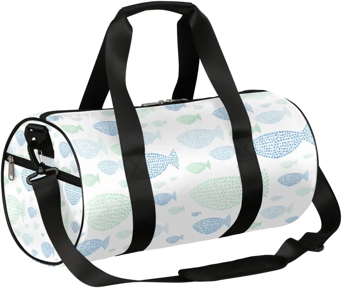 Small Gym Duffel Bags 17.8×9×9 Fish Silhouette Dots Gym Bag for Men Women Overnight Weekender Bag Lightweight Sport Duffle Bag Carry On Gymbag