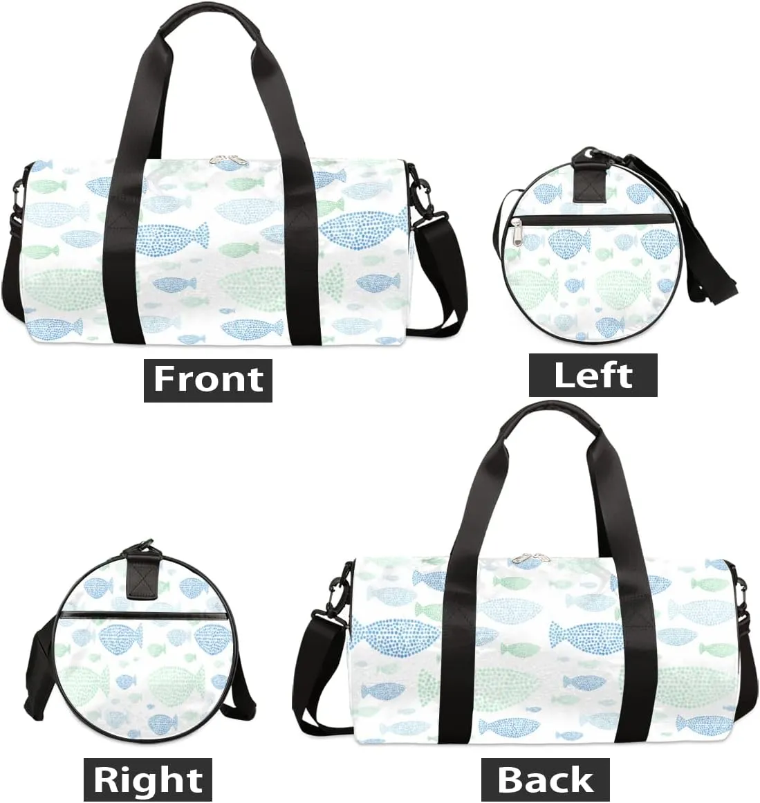 Small Gym Duffel Bags 17.8×9×9 Fish Silhouette Dots Gym Bag for Men Women Overnight Weekender Bag Lightweight Sport Duffle Bag Carry On Gymbag