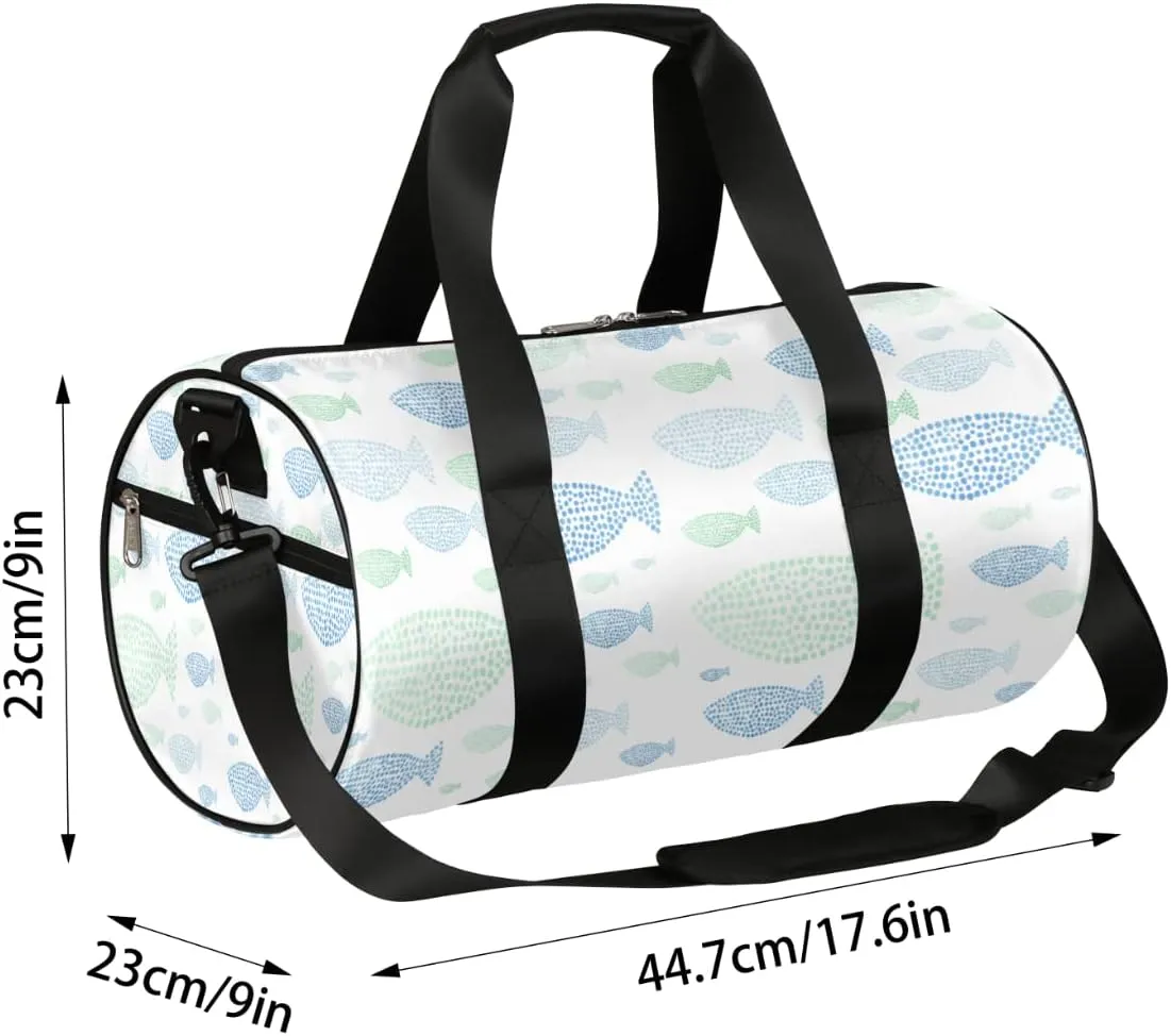 Small Gym Duffel Bags 17.8×9×9 Fish Silhouette Dots Gym Bag for Men Women Overnight Weekender Bag Lightweight Sport Duffle Bag Carry On Gymbag