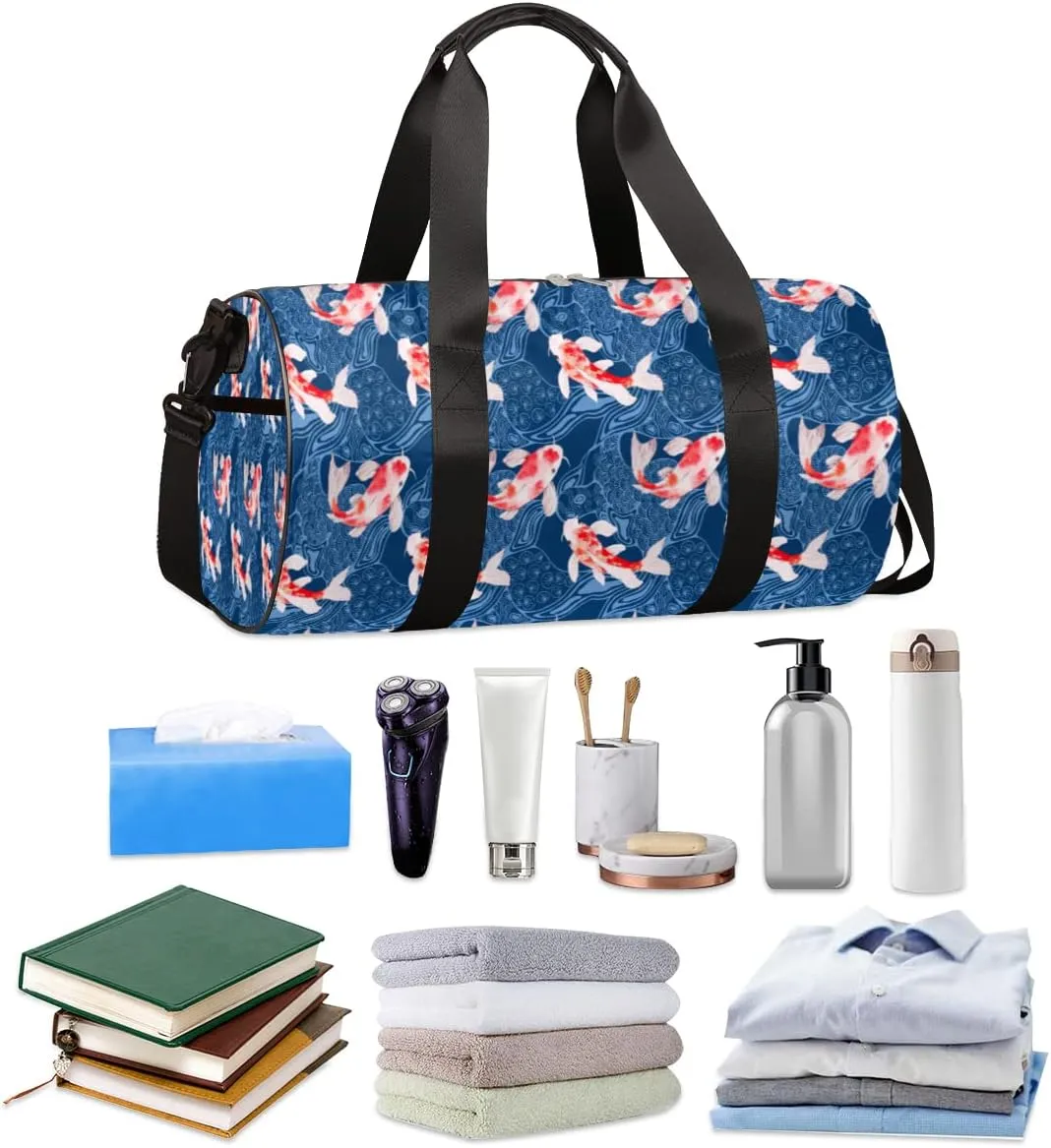 Small Gym Duffel Bags 17.8×9×9 Fish Swim Watercolor Gym Bag for Men Women Overnight Weekender Bag Lightweight Sport Duffle Bag Carry On Gymbag